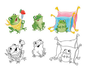 The frog prince. Fairy tale. Illustrations for children. Coloring page