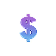 Obraz premium Glossy iridescent dollar sign symbol with a purple to blue gradient isolated on transparent background