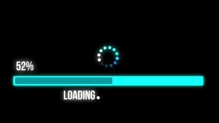 Glowing cyan loading animation counting 0 to 100 percent on dark black background symbolizing progress bar digital percentage indicator concept modern motion graphic design. - Powered by Adobe