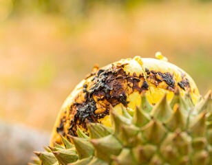 Damaged durian fruit close-up