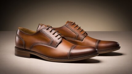 Handmade leather shoes displayed with meticulous craftsmanship on a neutral studio background, ideal for fashion, craftsmanship, or luxury designs.