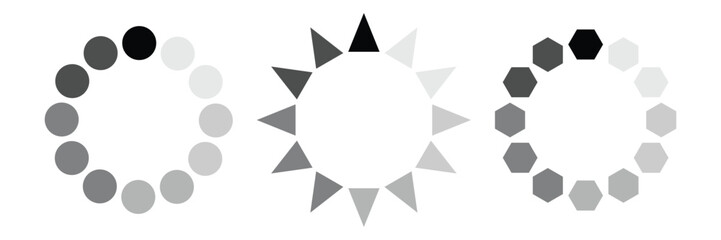 Set of vector loading icons collection. Loading progress flat style sign, symbol web design. Set of loader collection isolated on white background. Simple loading for use in web, app and interface.