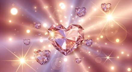 Shimmering pink heart-shaped diamonds radiate light against a soft, glowing background.  A captivating image perfect for Valentine's Day or romantic celebrations.