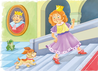 The frog prince. Fairy tale. Illustrations for children. Coloring page