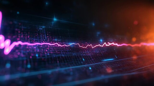 Glowing digital waveform showing data flowing on futuristic grid - Powered by Adobe