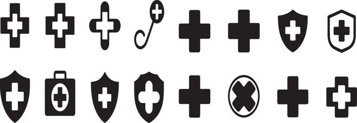 Healthcare & Cure Glyph Icon Pack – Cross Symbols Collection