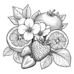 Fototapeta premium Hand-Drawn Illustration of Fresh Fruits and Flowers for Design