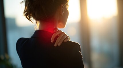  A person experiencing acute or chronic body pain, painful area with a glowing red hotspot, conceptual image for pain, injury, or inflammation. Pain relief and treatment, Generic health problem