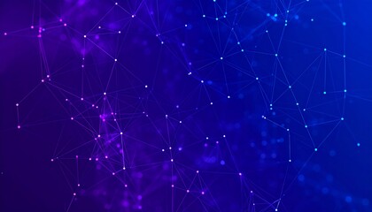 Abstract network of interconnected points and lines in a gradient of blue and purple