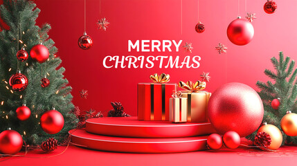 Celebration to Festive Christmas Holiday Celebration Background with Decorations, Gifts, Ornaments, Lights and Winter Seasonal Elements for Stock Design.	