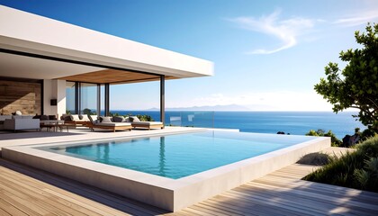 Fototapeta premium Modern waterfront villa with infinity pool