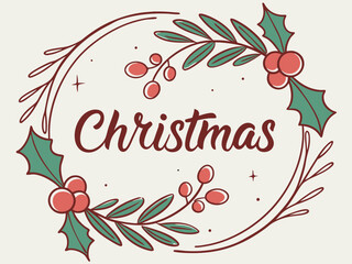 Festive Christmas Wreath Border Design for Holiday Projects , A charming, hand-drawn Christmas wreath graphic, perfect for invitations, cards, or social media posts.