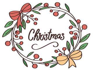 Festive Christmas Wreath Border Design for Holiday Projects , A charming, hand-drawn Christmas wreath graphic, perfect for invitations, cards, or social media posts.