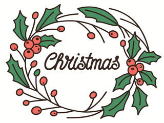 Festive Christmas Wreath Border Design for Holiday Projects , A charming, hand-drawn Christmas wreath graphic, perfect for invitations, cards, or social media posts.