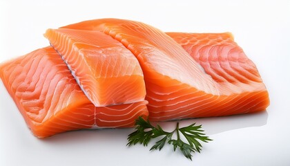 fresh salmon fillets on a white background perfect for culinary and seafood needs high quality image for cooking recipes and nutrition