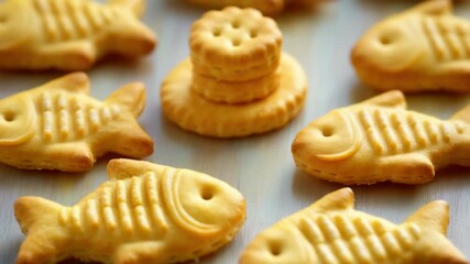Close-up shot of fish-shaped cookies on a table, perfect for food blogging or social media posts