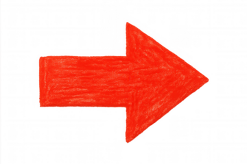 Red arrow pointing rightward, signaling directional movement against transparent backdrop, representing clear navigation concept