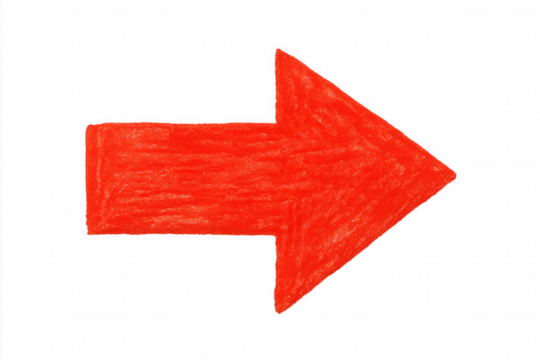 Red arrow pointing rightward, signaling directional movement against transparent backdrop, representing clear navigation concept