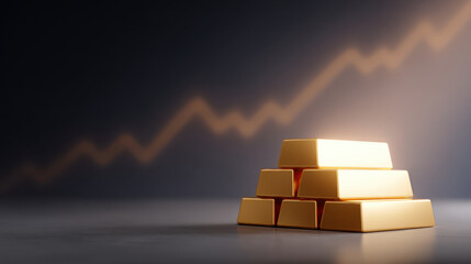Gold bar price surge concept with shiny bullion stack and rising graph line