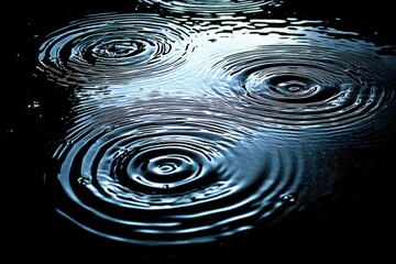 Dark water ripples from rain drops