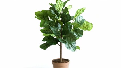 A single plant grows out of a pot sitting on a white background, ready for display or use