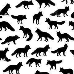 Repeating pattern of black fox silhouettes on animal graphic design