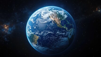 Earth seen from space, detailed surface, starry background