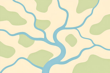 Abstract Landscape Map Illustration with Blue River and Green Terrain Top View