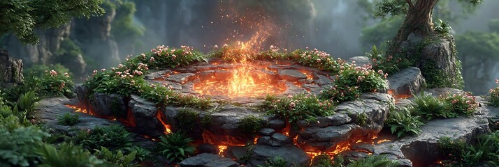 Volcanic altar built around radiant magma crystal energy node