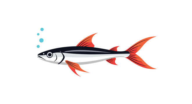 Deep sea predator with sharp fins and bubbles in ocean depths