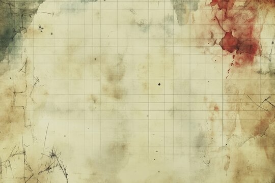 Aged, mottled paper with grid and stains