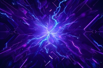 illustration of lightning bolts in the center, surrounded by geometric shapes and lines,