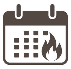 Fototapeta premium Calendar icon depicting a deadline or important event with fire flames illustrating urgency