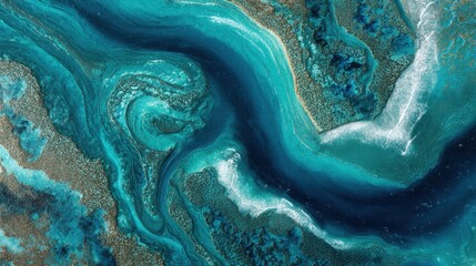 Abstract Teal and Gold Resin Art with Flowing Patterns