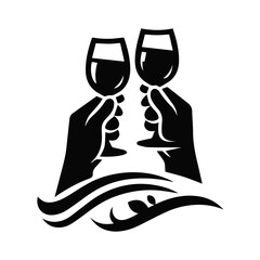 Cheers and toasting two beer glasses in a vector illustration on a white background.