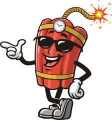 TNT Dynamite mascot cartoon wearing sunglasses
