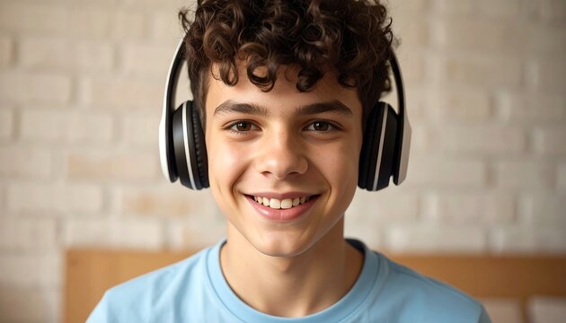 Smiling teenager wearing headphones