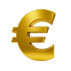 Fototapeta premium Shiny golden euro currency symbol with a 3d metallic effect isolated on transparent background