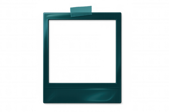 Sticky-taped empty glossy photo frame hanging, positioned against transparent backdrop, awaiting personalized content - Powered by Adobe