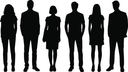 Flat vector illustration of group of business people silhouettes, men and women standing, ideal for office, corporate, and HR designs