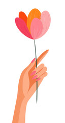 Fototapeta premium A hand holds a stylized flower, with vibrant colors and a pixelated effect