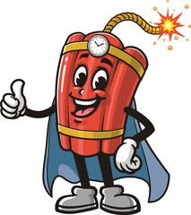 TNT Dynamite mascot cartoon in superhero style