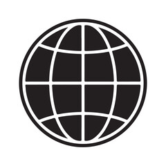 Black and White Grid Globe Icon on a White Background