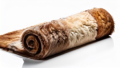 Obraz premium luxury faux fur area rug rolled halfway isolated on white background