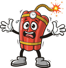 TNT Dynamite mascot cartoon is panicking or scared