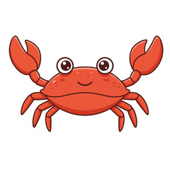 Cute cartoon red crab with big eyes and raised claws on a white background
