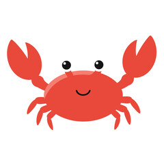 Adorable cartoon red crab with big claws and a happy smiling face on a white background