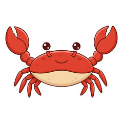 Adorable cartoon red crab with raised claws and big eyes on a white background