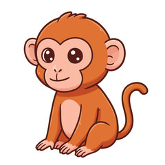Adorable cartoon monkey sitting and smiling with big expressive eyes and a curly tail