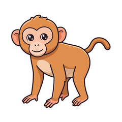 Cute cartoon monkey standing on all fours with a happy expression and a long curved tail
